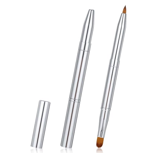 Image of 2pcs Retractable Lip Brush for Lipstick Double-Ended Lip Makeup Brushes Lipstick Brush with Lid Fine Lip-Liner Brushes for Lips Gloss Contours Travel Silver