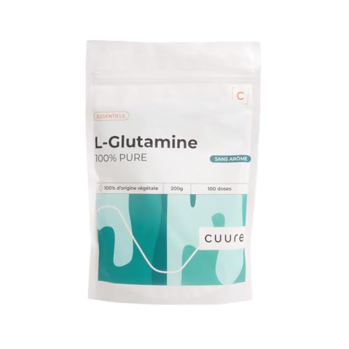L-Glutamine - CUURE - Acide Aminé en Poudre [200g] - 100% Pure - Récupération Sport - Hautement Biodisponible - 30 Jours - Saveur Neutre - Fabriqué en France