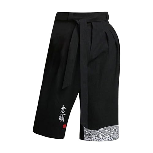 Men's Japanese Traditional Kimono Pants Beach Asian Linen Capri Summer Harem Pants Casual Wide Leg Cropped Pant4