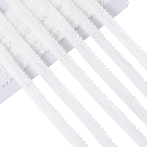 GORGECRAFT Elastische Spitzenborte 15 Yards 12mm Breit Weiß Stretch-Kante Dessous-Besatz Gurtband Gehäkelte Spitzenkordel Band Zum Selbernähen Basteln Kleidungsstück Halsband Geschenkverpackungs