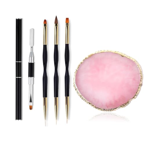 FULINJOY 5Pcs Nail Art Tools - Resin Nail Art Palette 1 Polygel Brush Picker Brush 3 Nail Art Painting Brushes Nail Polish Mixing Palette Double-Ended Pen Nail Liner Brush Nail Drawing Brushes