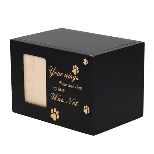 MOTHNUR Urna Conmemorativa de Madera Maciza Negra para Cenizas de Mascotas con Marco de Fotos, Caja de Recuerdos para Perros y Gatos con Tapa Deslizante y Cerradura, Urna Cremación