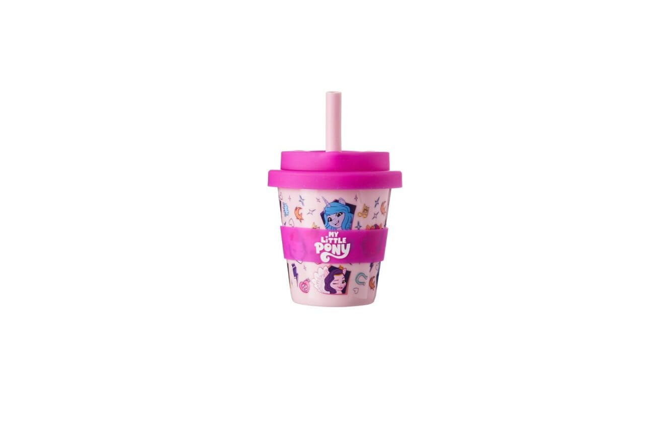 HOX My Little Pony Babyccino Travel Cup for Kids – 100ml Reusable Cold Drink Cup with Soft Silicone Lid & Straw, BPA-Free, Spill-Resistant, Lightweight & Portable, Pink