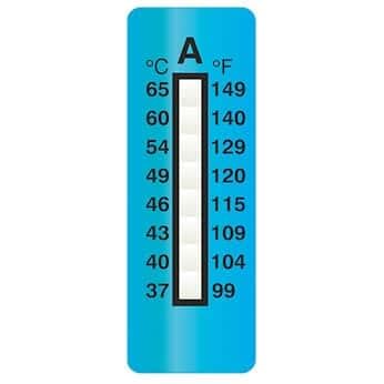 Cole-Parmer Irreversible 8-Point Vertical Temperature Label, 100-150F/37-65C; 25/Pk