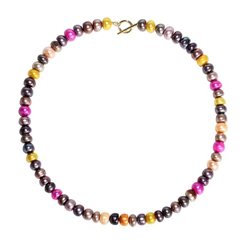 Colorful Beaded Necklace for Women Multicolored Freshwater Pearl Strand Necklace Adjustable Necklace Y2K Trendy Pearl Necklace Jewelry Gifts for Birthday