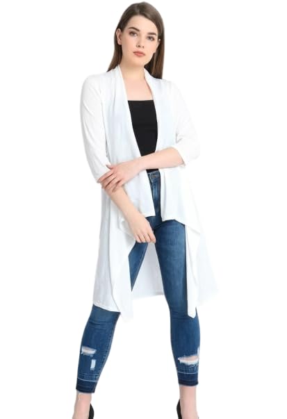 Women's Navy Blue Longline Shrug, Georgette Lightweight Layering Jacket, Sheer Open-Front Cover Up for Casual and Office Wear-picture-42