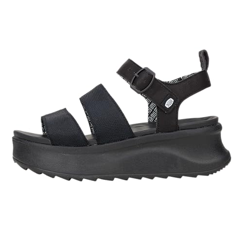 Sandali Hey Dude 43198 Delray Buckle Classic Black Sandali per Donna in Tessuto Nero Zeppa Alta (Taglia 37)