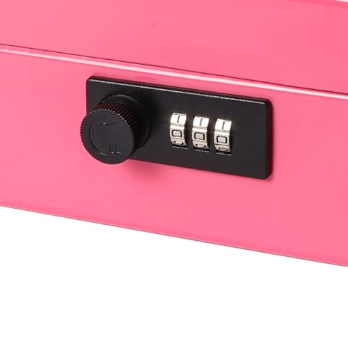 Cash Box with Money Tray and Combination Lock, Parrency Large Money Box, 5 Compartments for Cions & 4 Spring-Loaded Clips for Bills, 11 4/5" x 9 2/5" x 3 1/2", Pink - Thumbnail 5