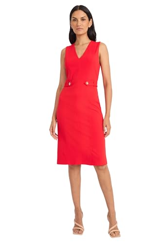 Maggy London Womens Classic V-Neck Knee Length Sheath Gold Button Detail-Professional Workwear-Business Casual Dress