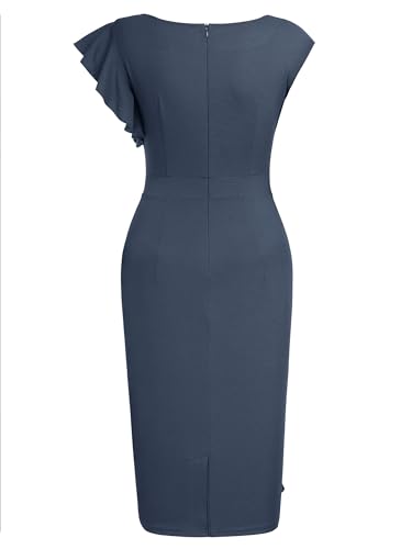Image of AISIZE Women's Pinup Vintage Ruffle Sleeves Cocktail Party Pencil Dress