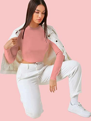 Image of Dream Beauty Fashion Women's Casual Round Neck Long Sleeves Stylish Crop Top - 17 inch Inches (Tee-Tally 02)
