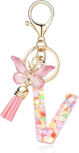 Fashion Alphabet Initial Letter Keychain Cute Pink Key Chains for Women Girls, Tassel Key Chain,Initial Letter Keychains with Tassel, Charms for Car Key Purse Handbags Backpacks