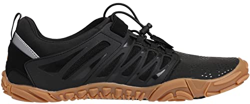 Whitin Men's Trail Running Shoes Minimalist Barefoot 5 Five Fingers Wide Width Toe Box Size 11 Gym Workout Fitness Low Zero Drop Male Sneakers Treadmill Free Athletic Ultra Black Gum 44 #TOP3