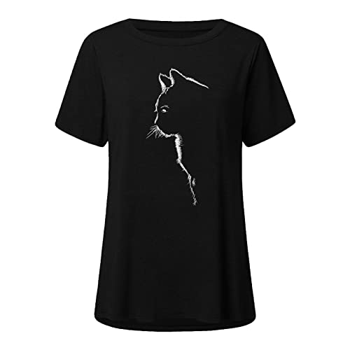 Camisetas femininas gola canoa blusas casuais camisetas camiseta manga curta gato skims túnica slim