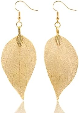 BERMEIO Gold Leaf Earrings for Women. Natural Leaf Earrings. Stylish Large Gold Leaf Jewelry. Drop Dangle Earrings. Birthday Gifts for Women