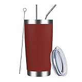 MEWAY 20oz Tumbler Double Wall Vacuum Insulated Travel Mug , Stainless Steel Tumblers with Lid and Straw, Powder Coated Coffee Cups for Cold & Hot Drinks (Red, Set of 1)