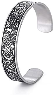 Dreamtimes Viking Tree of Life Bangle Bracelet Raven Talisman Bracelet Stainless Steel Bracelet Viking Celtic Knot Cuff Bangle for Men Women