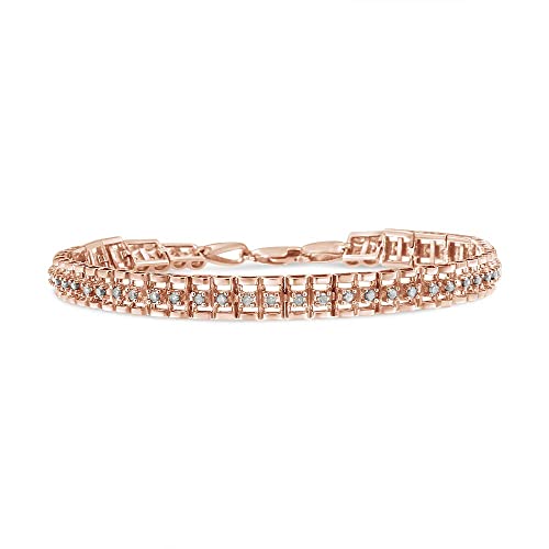 Original Classics 10K Rose Gold Plated .925 Sterling Silver 1.0 Cttw Rose Cut Diamond Double-Link 7" Tennis Bracelet (I-J Color, I3 Clarity)
