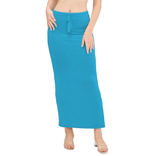 Image of DESI GIRL Satin Shimmer Stretchable Saree Shapewear Petticoat with Drawstring for Women | Mermaid fit Saree Petticoat with Side Slit for Easy Movement | Saree Shaper | Long inskirt