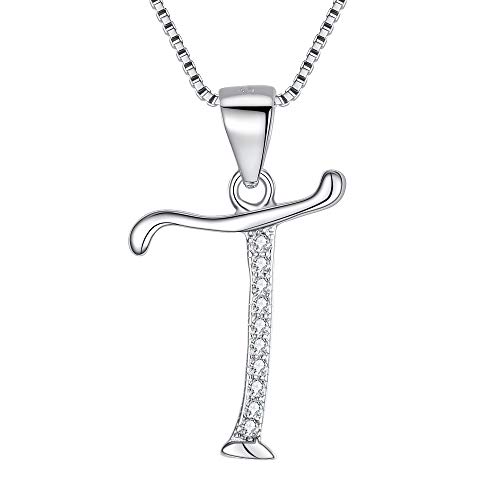 EleQueen Initial T Necklace 925 Sterling Silver CZ 26 Letters Pendant Bridal Necklace