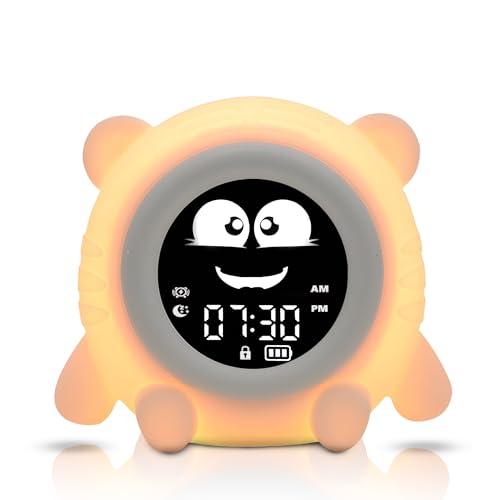 ANTIKOLOR Reveil Enfant éducatif Jour/Nuit - réveil Enfant Jour Nuit - reveil educatif - Sommeil bébé - Deux alarmes - réveil Ours - réveil Animaux - dés 3 Ans