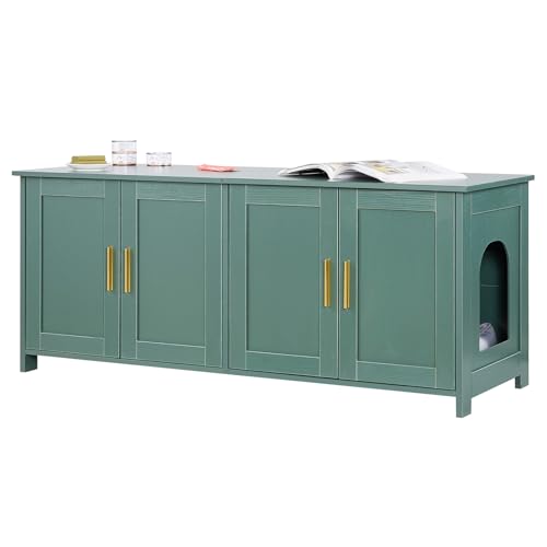 VEVOR Recinto per Lettiera per Gatti per 2 Gatti, Mobiletto Nascosto con Doppie Stanze, Mobiletto in Legno per Lettiera per Gatti Adatto alla Maggior Parte delle Lettiere, 119 x 46 x 50 cm Greige
