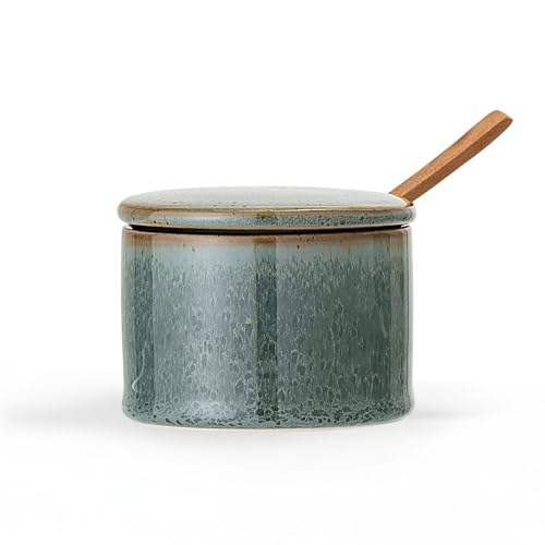 Bloomingville Gefäß mit Deckel und Löffel Pixie, Farbe Grün/Braun, Akazienlöffel, Kapazität 200 ml, Spülmaschinengeeignet, Aufbewahrung,...