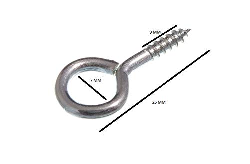 ONESTOPDIY.COM 1000 x Nr. 4 Schraubhaken mit Öse, geschlossen, 2,5 mm x 25 mm, helle Verzinkung (BZP)