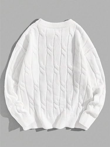 Men's Pullover Sweater Solid Color Round Neck Drop Shoulder Rib-Knit Sweaters2