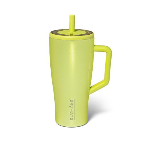 Image of BruMate Era 30 oz Tumbler with Handle & Straw | 100% Leakproof Insulated Water Bottle Tumbler with Lid & Flexible SoftSip Straw | Made of Stainless Steel | Cup Holder Friendly | 30oz (Lemon Lime)
