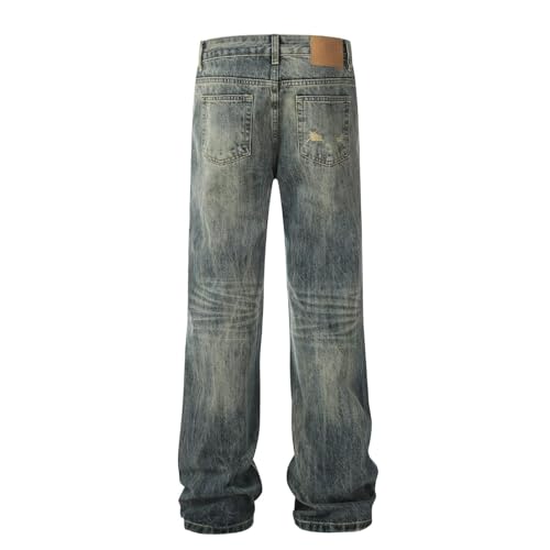 Jeans Pants Trousers Denim Street Trendy Retro Washed Blue Tear Hole Casual Commuter Straight Leg for Men2