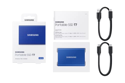 Image of Samsung T7 500GB Up to 1,050MB /s USB 3.2 Gen 2 (10Gbps, Type-C) External Solid State Drive (Portable SSD) Blue (MU-PC500H)