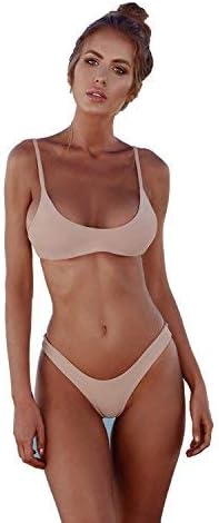 Waroom 2018 Womens Sexy Solid Color Brazilian Bikini Set- Triangle Thong Soft Padded Leak Cleavage Bikini Set 2 Piece Swimsuit, M, Pink