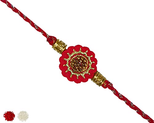 Image of MASQ by Q-One Designer Rakhi Combo Set with Roli Chawal & Moli for Men (Pack of 3) | Embroidered Handcrafted Raksha Bandhan Bracelet for Brother