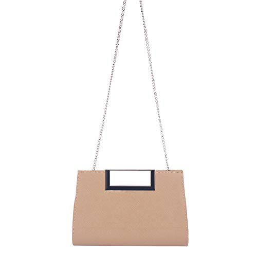 Image of WALLYN'S Clutch Purse for Women PU Leather /Straw Evening Party Metal Grip Cut it out Handbag with Shoulder Chain Strap
