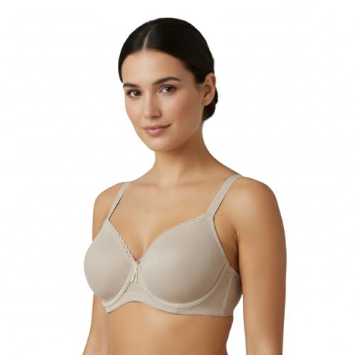 Selene, Sujetador Moldeador para Mujer, Banda Alta Cruzada, con Aros y Copas Acolchadas Decoradas, Colección Violeta, Color Tierra, Talla 90C