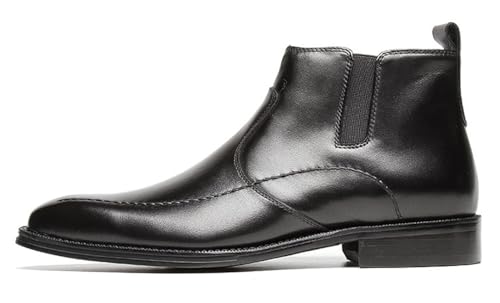 Santimon Mens Boots Leather Zipper Ankle Dress Chelsea Boots for Men Black Tan2