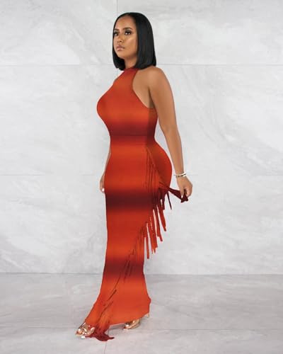 Image of 2 Piece Outfits for Women Sexy Halter Neck Sleeveless Crop Tops Ruched Bodycon Dresses Jumpsuits Fringe Skirt Sets