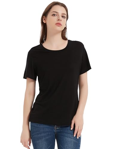 100% Merino Wool T Shirts Women, Short Sleeve Crew Neck Tee Lightweight Undershirt, No-Odor Base Layer for Hiking