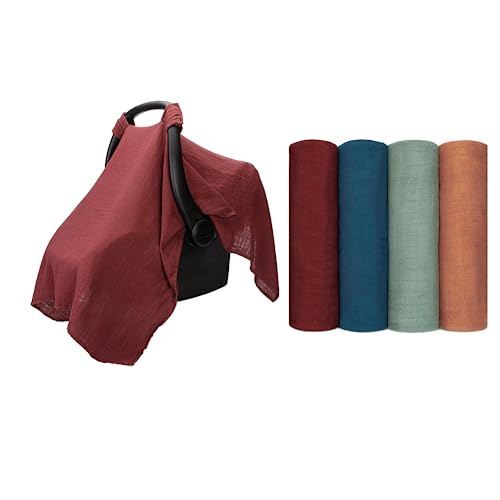Image of Comfy Cubs Muslin Cotton Baby Car Seat Cover and Swaddle Blankets Neutral Receiving Blanket Swaddling, Wrap for Boys and Girls Bundled
