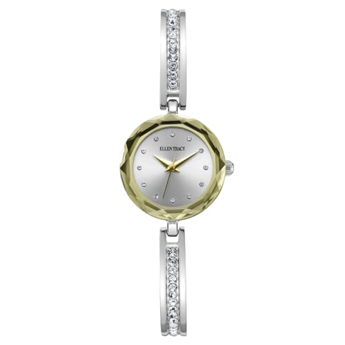 Montre ronde pour femme Ellen Tracy bicolore de 23 mm avec bracelet jonc élégant
