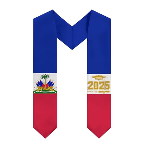 Haitian Graduation Stole Class of 2025 – Haiti Flag-Inspired Commencement Sash, V-Shape Design for High School & College Graduates, Pride Accessory for Graduation Day