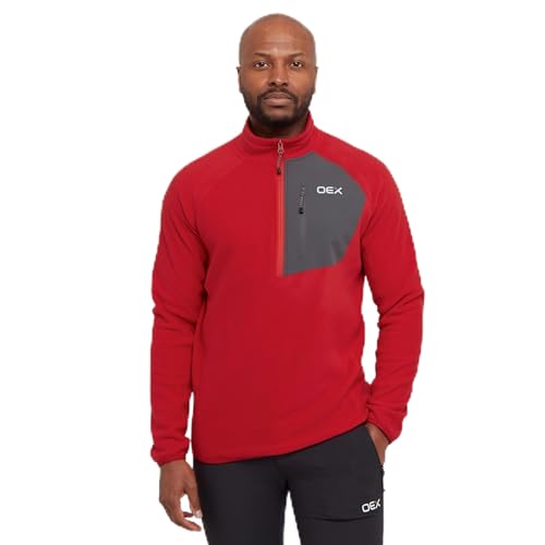 OEX Men’s Braewick Half Zip Fleece with 100% Recycled Fabric & Zipped Chest Pocket, Soft, Lightweight & Active FitTechnical Midlayer Pullover (UK, Alpha, S, Regular, Regular, Red)