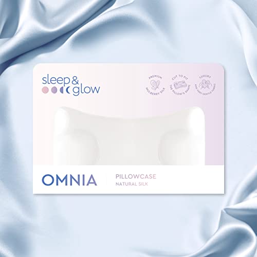 SLEEP & GLOW Omnia Natural Silk Pillowcase for Hair and Skin Fits Unique Omnia Pillow Shape - 19 mm 6A Grade Mulberry Silk (Arctic ICE)