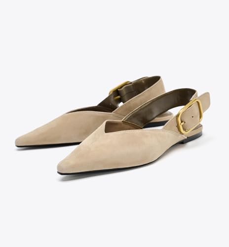 Image of Slingback Flat Shoes for Women Pointed Closed Toe Flat Mule Sandals Casual Comfortable Office Dressy Shoes