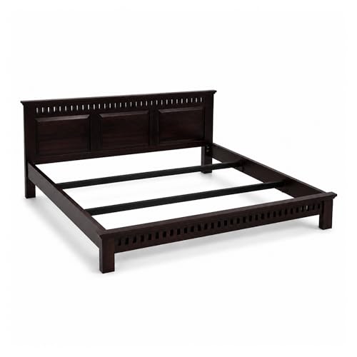 Image of SONA ART & CRAFTS Kuber Solid Sheesham Wood Queen Size Platform Bed Without Storage | Wooden Queen Size Cot Bed | Double Bed for Home - Walnut Finish (Assembly Included)