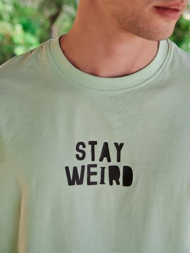 Image of Bewakoof Men's Typography 100% Cotton T-Shirt - Oversized Fit, Round Neck, Half Sleeves