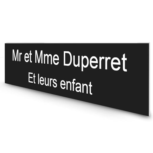 DECOHO - Étiquette Nom Personnalisable boîte aux Lettres Plastique bi-Couche Noir Lettres Blanches - 100x25x0,8 mm - 2 Lignes Gravure Laser Durable - Noir