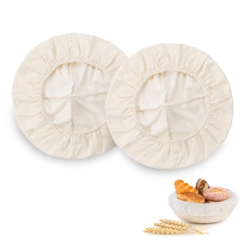 Carehabi Juego de 2 forros para banneton de 23 cm redondos, forros de algodón para cestos de fermentación, tejido de algodón transpirable para masa de pan, paño de fermentación y cubierta para cesta d