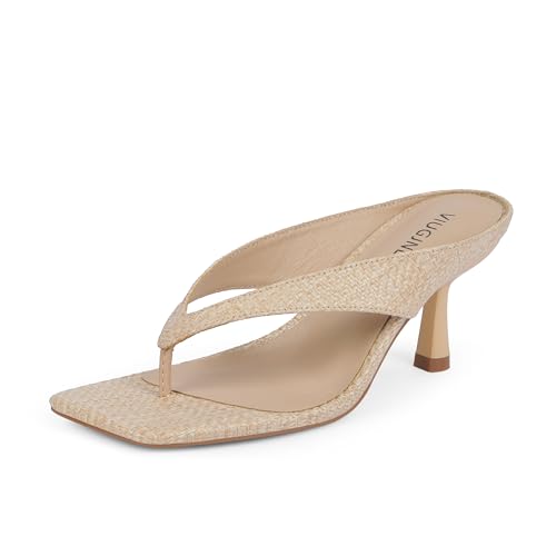 VIUGJNEX Beige Kitten Sandals for Women 2026 Comfortable Flip Flop
